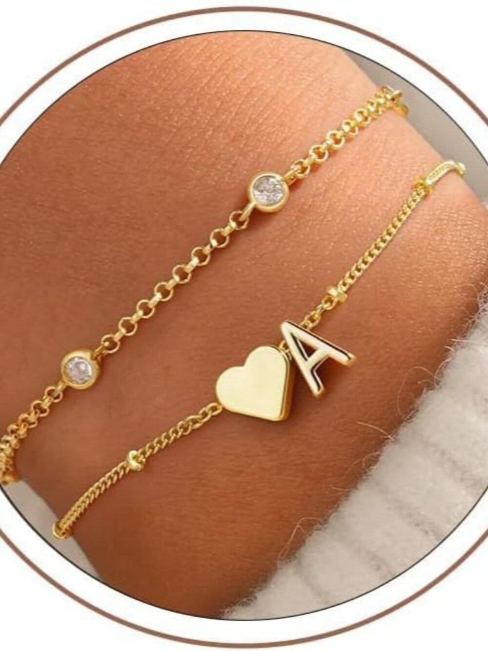 Personalized 14K Gold-Plated Heart Initial Bracelet for Teens & Women